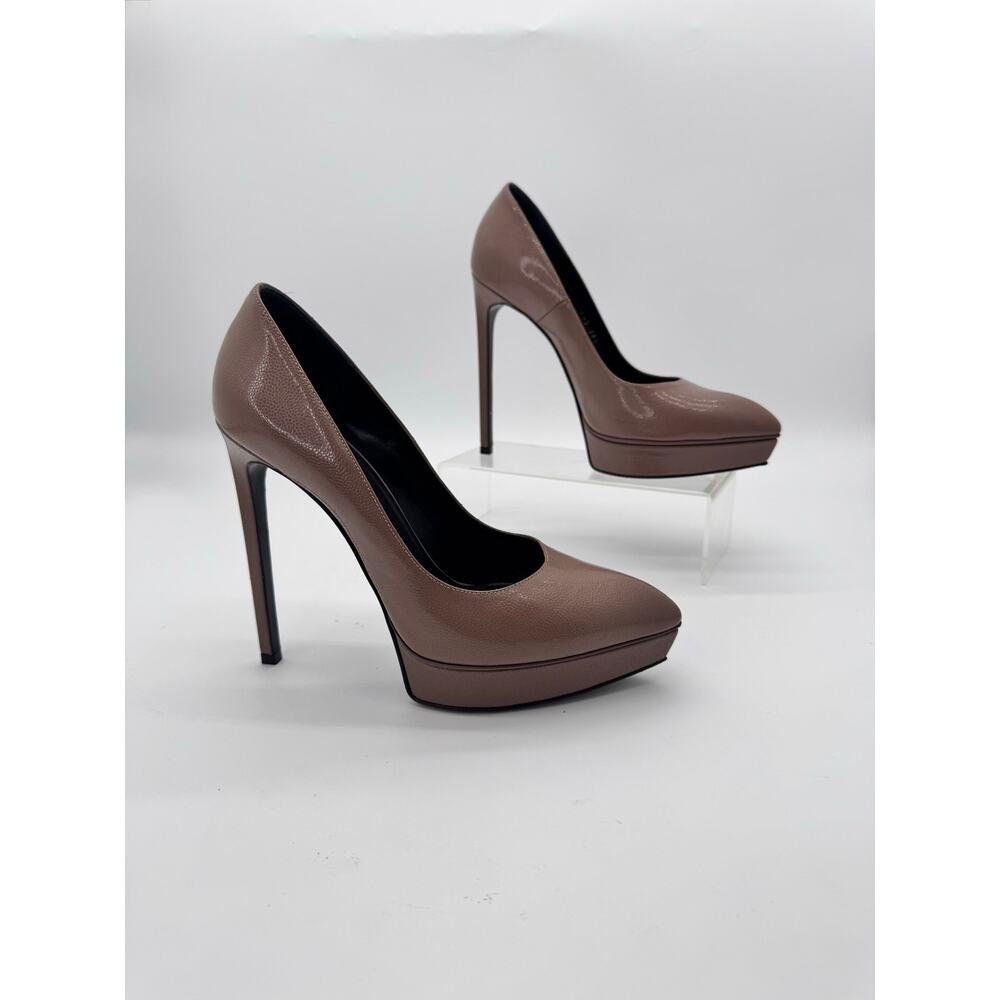 Saint Laurent Janis Hedi Slimane Pink Nude Textured Leather Platform Pumps 38.5 - Picture 12 of 14